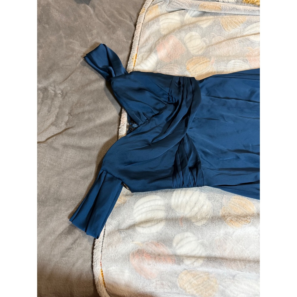 NWT Dessy Dress Size 0 OFF-THE-SHOULDER DRAPED NECKLINE MAXI Atlantic Blue‎ - Picture 4 of 12